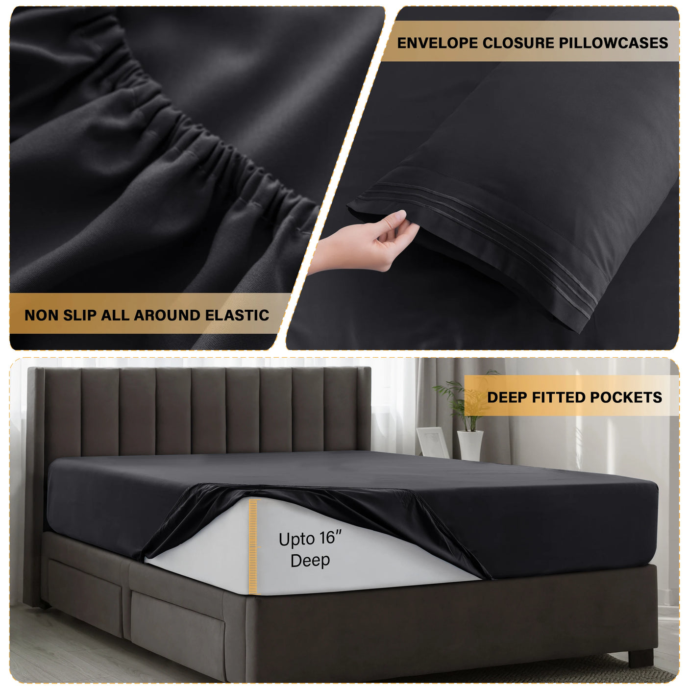 Lux Décor 6Pc Solid Sheet Set – Brushed Microfiber, 16" Deep Pockets - Julia M LifeStyles