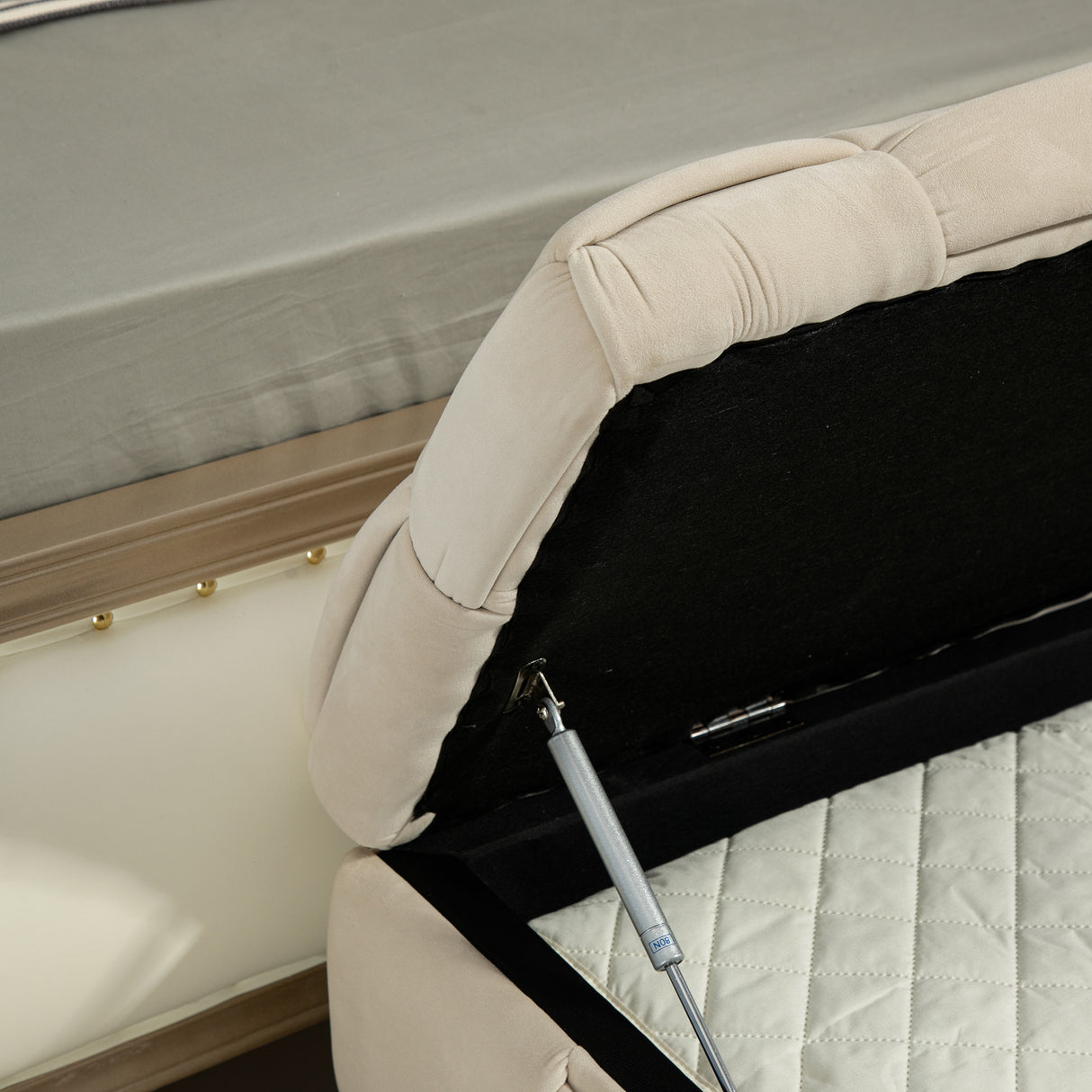 storage Ottoman chair, bedroom end stool, cushioned fabric entrance cushioned footstool with safety hinge (beige) - Julia M LifeStyles