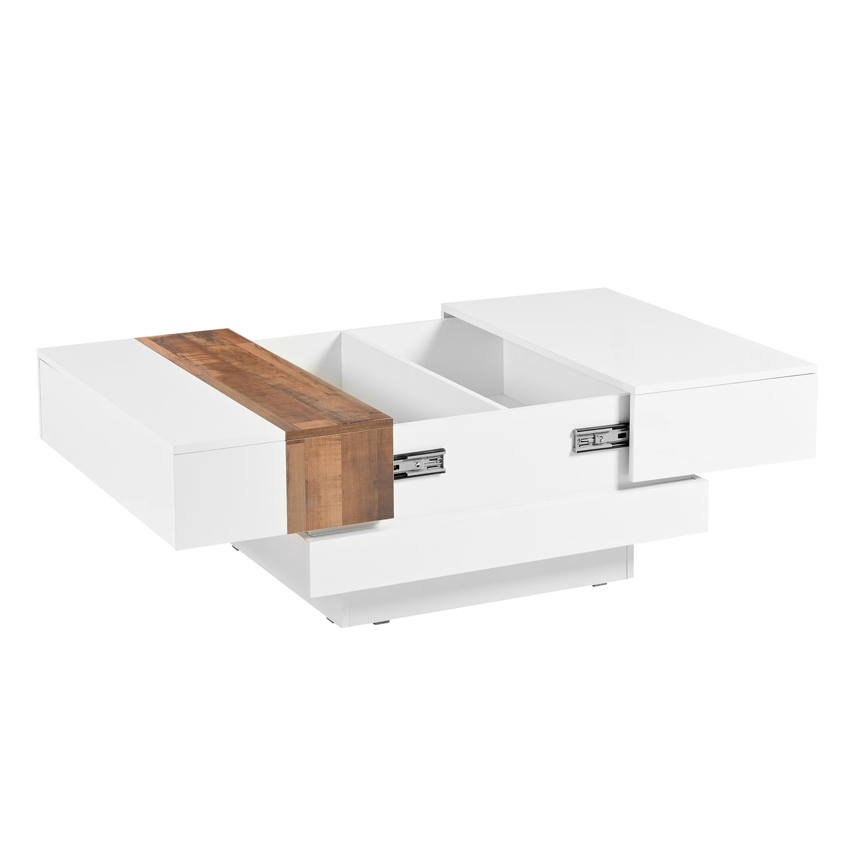 ON-TRANS 31.4 inches x 31.4 inches with sliding tabletop, high gloss center table, hidden storage room white - Julia M LifeStyles