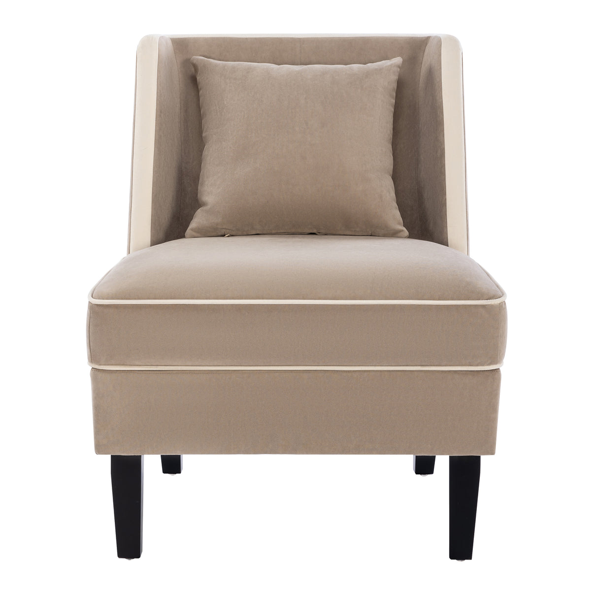 Velvet Upholstered Accent Chair with Cream Piping, Tan and Cream - Julia M LifeStyles