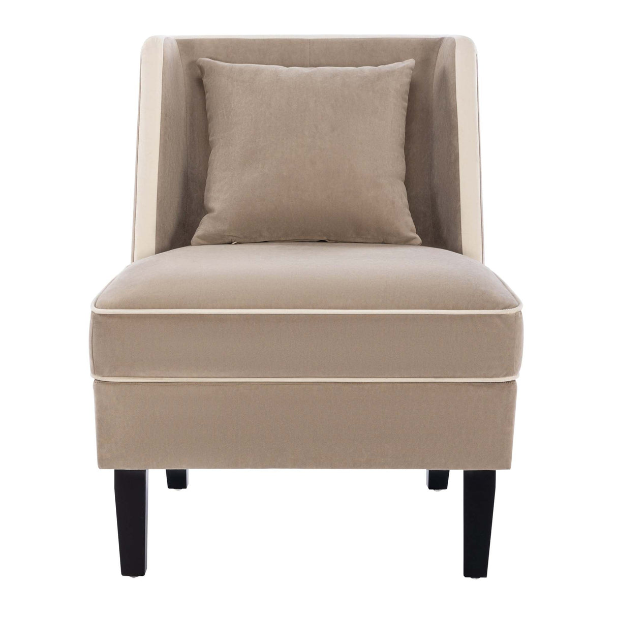 Velvet Upholstered Accent Chair with Cream Piping, Tan and Cream - Julia M LifeStyles