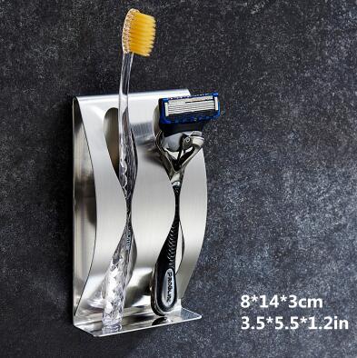 Toothbrush Shaver Holder Rustproof Polished Stainless Steel Organizer Sticky Wall Mounted Bathroom Shower Toothbrush Shelf - Julia M LifeStyles