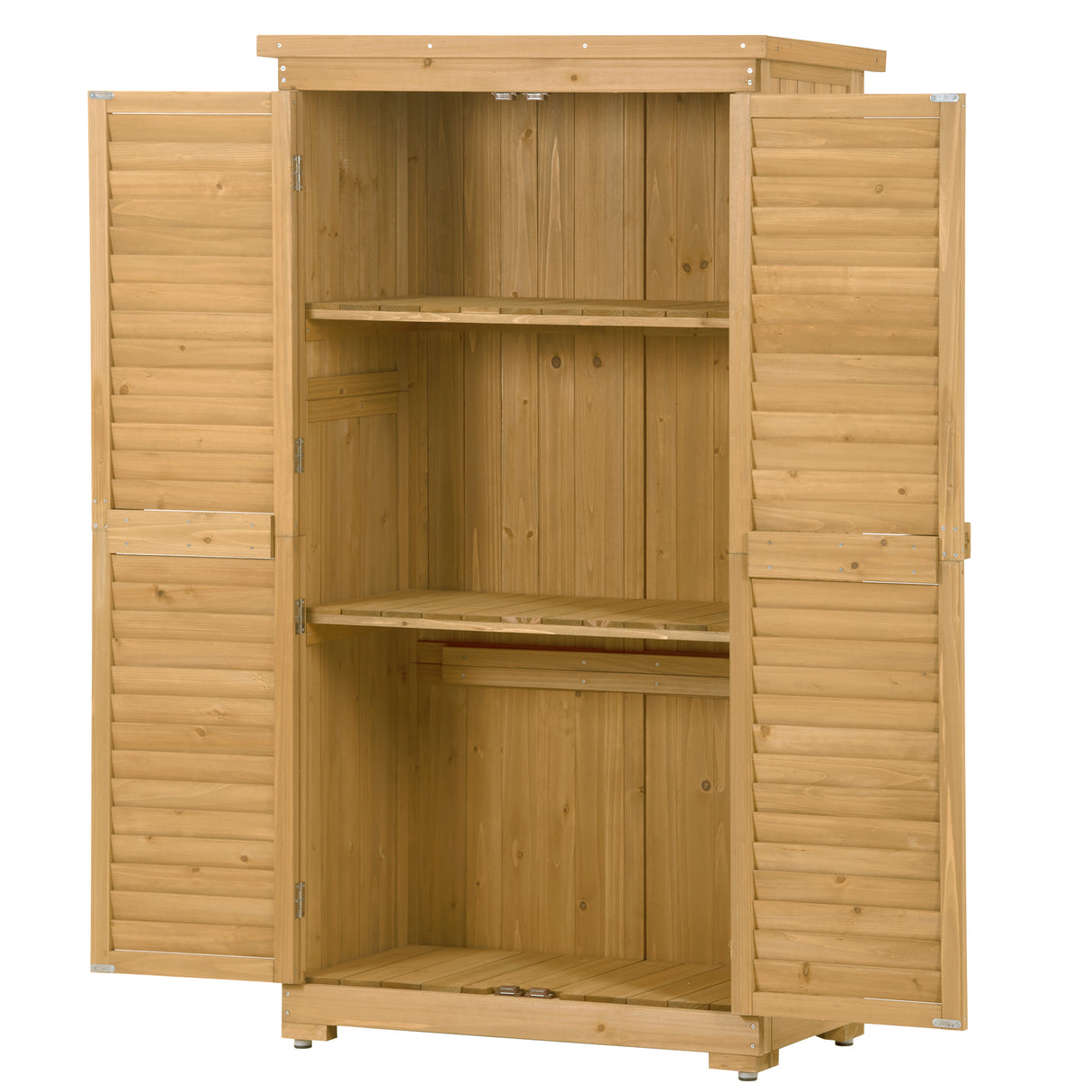 Wooden Garden Shed 3-tier Patio Storage Cabinet Outdoor Organizer Wooden Lockers with Wood (Natural Wood Color -Shutter Design) - Julia M LifeStyles