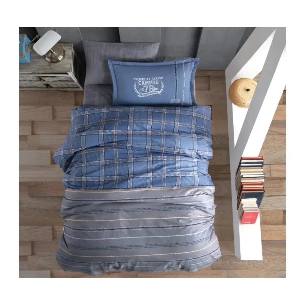 Classy Genç Ranforce Single Duvet Cover Set Campus V2 Blue Chic and Stylish Bedding Julia M LifeStyles