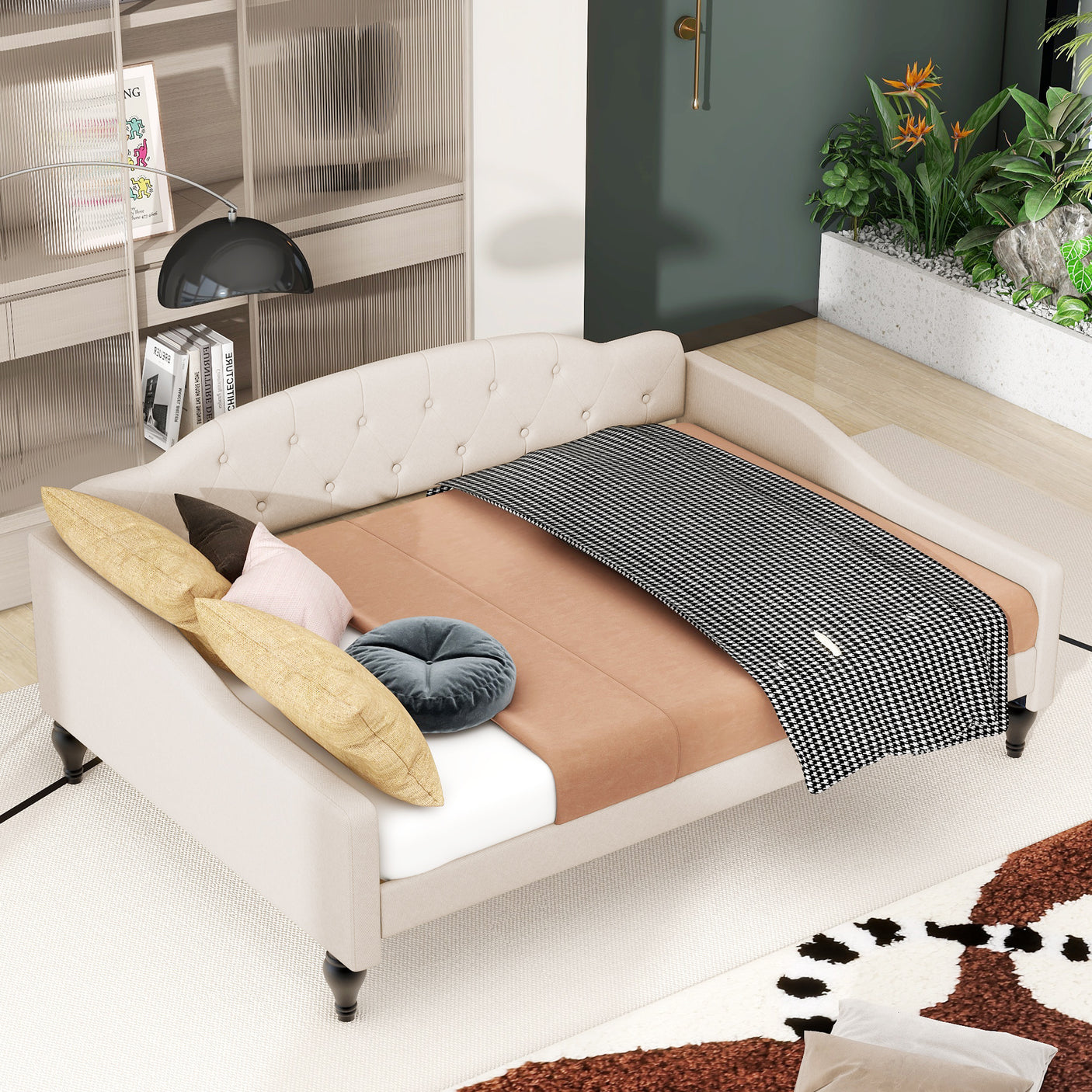 Full Size Upholstered Tufted Daybed Beige - Julia M LifeStyles