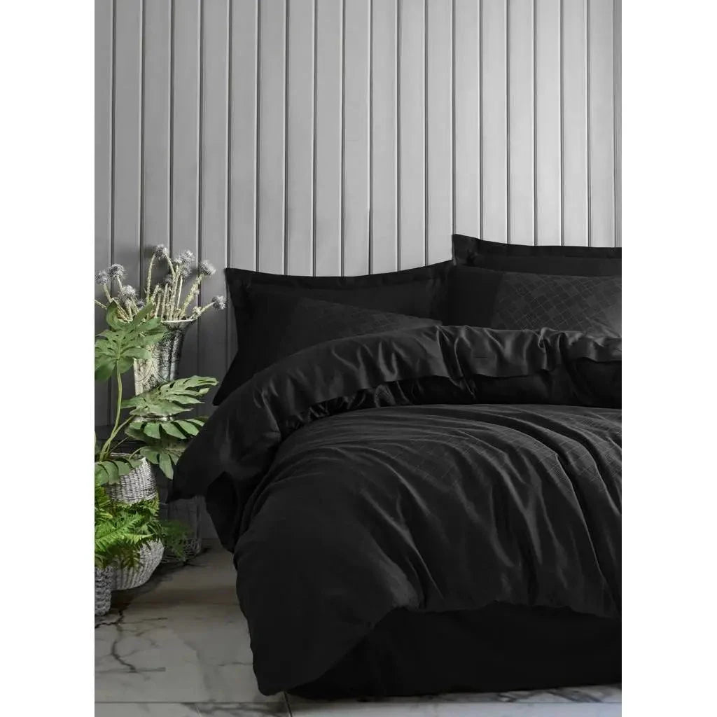 Checkerboard Black Double Jacquard Satin Duvet Cover Set Made of Cotton-Luxury Boxed Set Julia M LifeStyles