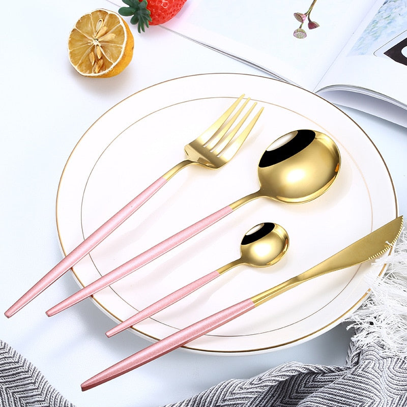 24pcs Gold Dinnerware Set Stainless Steel Tableware Set Knife Fork Spoon Luxury Cutlery Set Gift Box Julia M Home & Kitchen