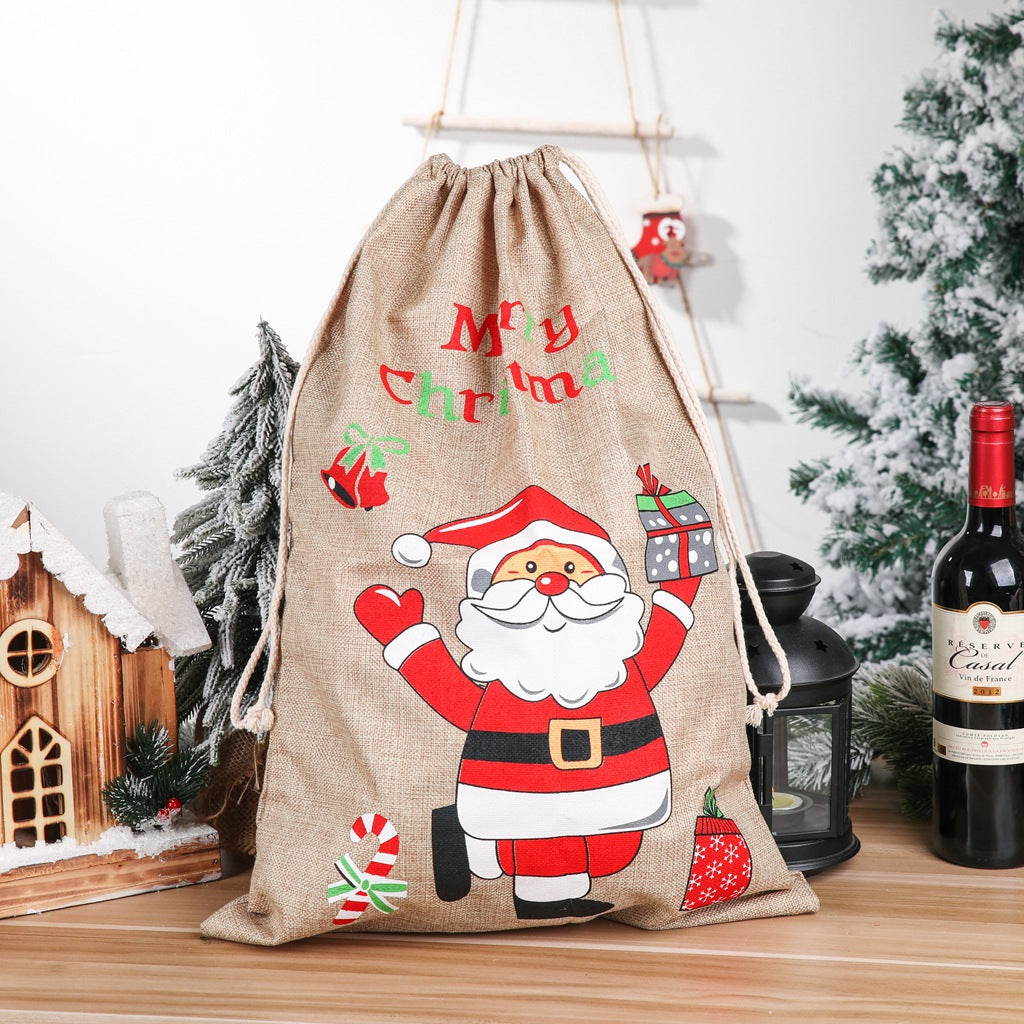 Christmas decorative items, Christmas printed linen gift bags, Santa Claus backpacks, candy bags, apple bags eprolo