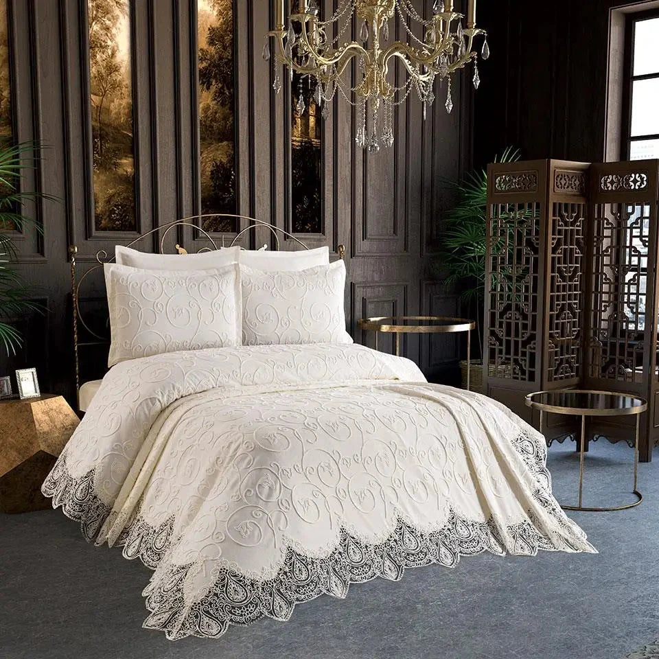 3-Piece Cream Isabella Double Bedspread Elegant Cream Bedding Set Julia M LifeStyles