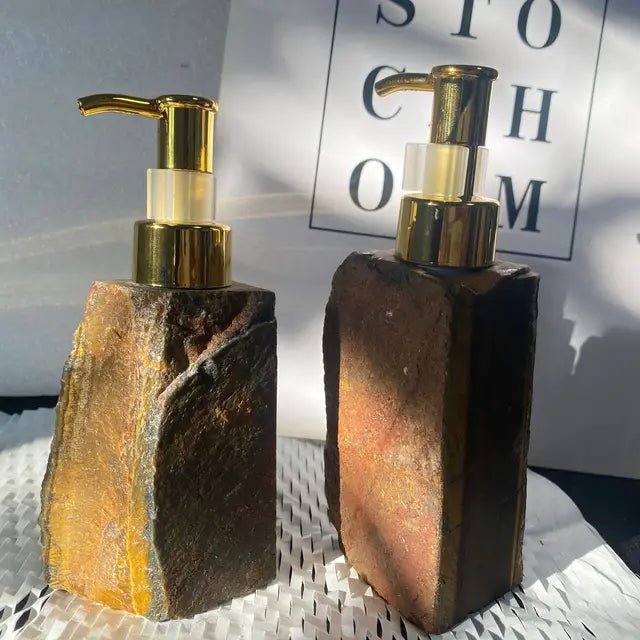 1 PCS Natural Pink Crystal Stone Press Bottle Dispenser 30ml Liquid Dispenser Shower Gel Wash Light Luxury Bathroom Accessory - Julia M LifeStyles
