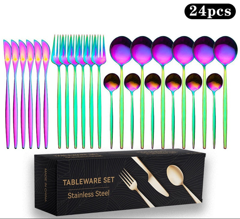 Cutlery Set Stainless Steel Knife Fork Set 24-Piece Tableware Set Golden Steak Knife Fork Spoon 6-Person Set eprolo