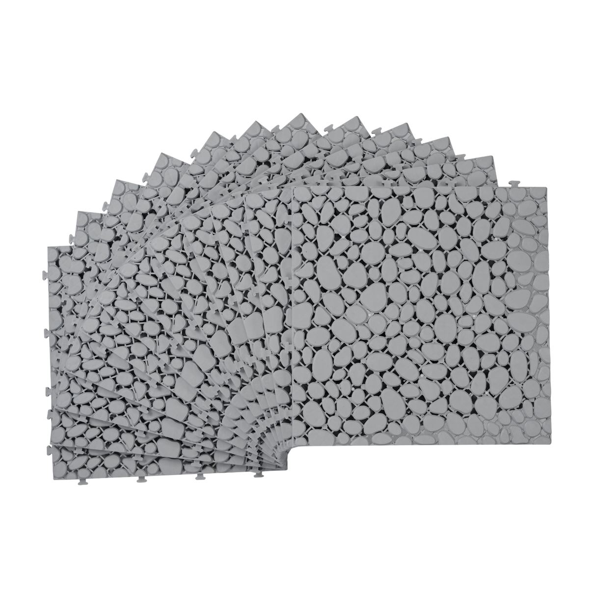12 x 12 inch gray interlocking deck tiles, plastic waterproof pebble pattern, pack of 12 pieces - Julia M LifeStyles