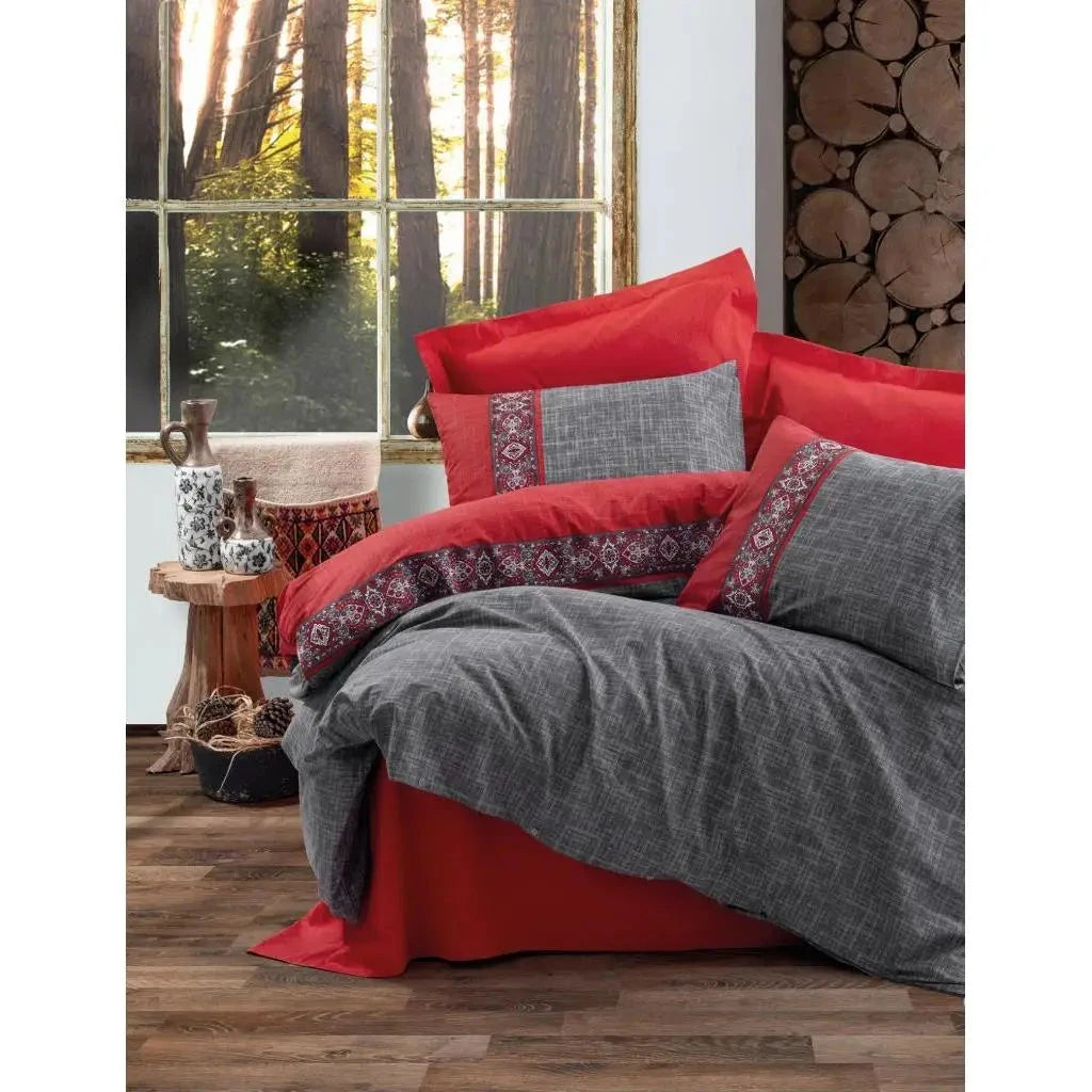 Cotton Box Folk Art Double Duvet Cover Set Ardil Red-Exquisite Handmade Design for a Stylish Bedroom Julia M LifeStyles