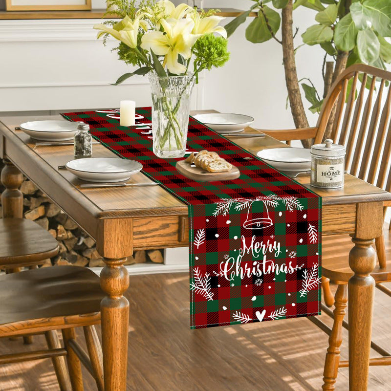 Christmas red black checkered white linen table flag cabinet decoration table flag restaurant dining table tablecloth tablecloth tea flag Julia M Home & Kitchen