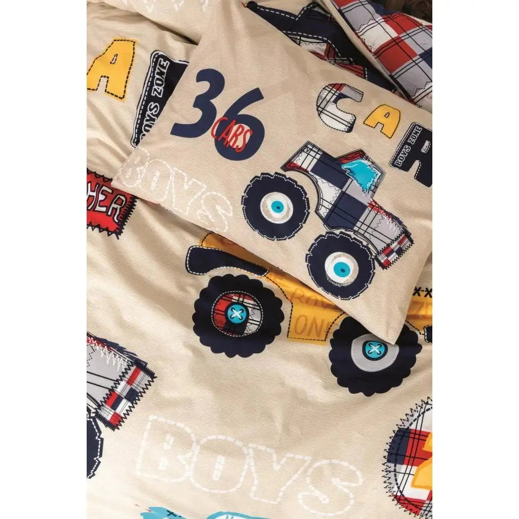 Cotton Box Junior Ranforce Single Car Duvet Cover Set Beige with Ranforce Pattern Julia M LifeStyles