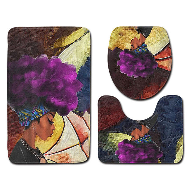 Bathroom Accession 3pcs/Set Star Girl Prited Bathroom Non-Slip Pedestal Rug + Lid Toilet Cover + Bath Mat - Julia M LifeStyles