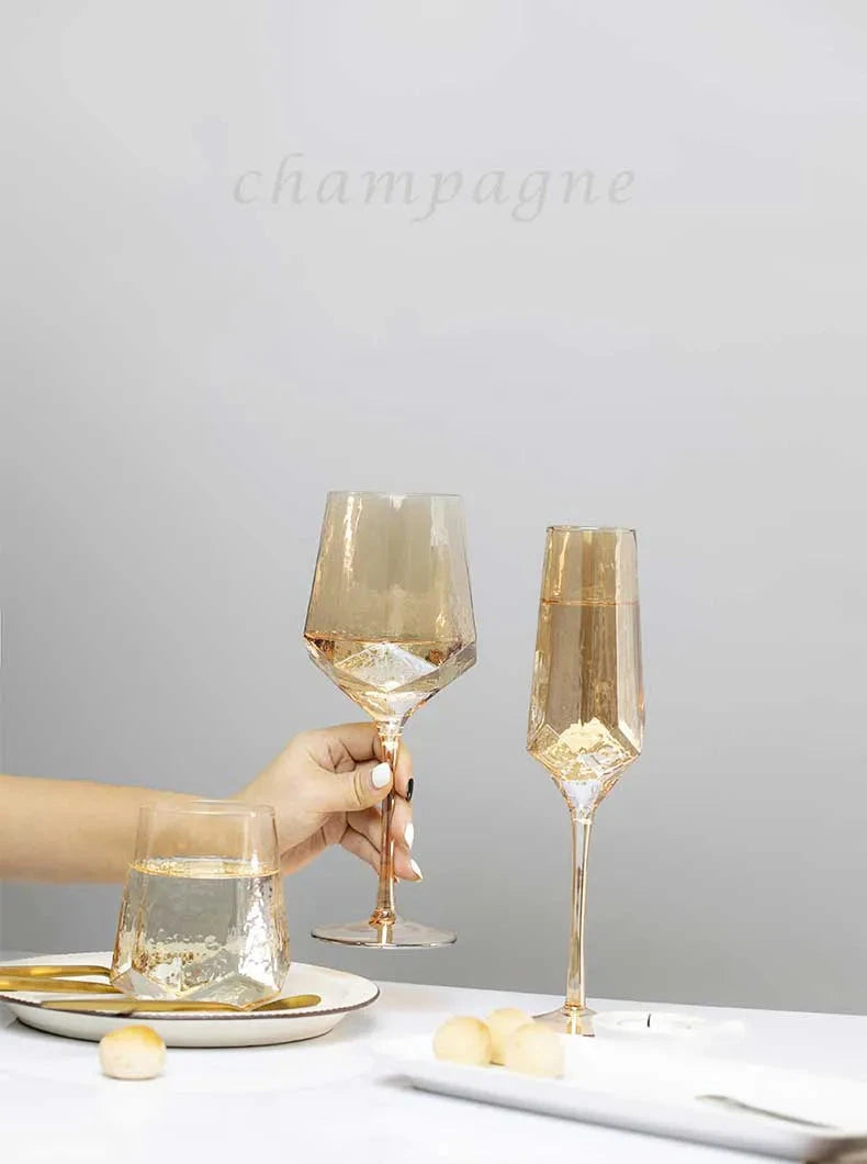 Hammered Diamond Amber Crystal Champagne Goblet Julia M Home & Kitchen