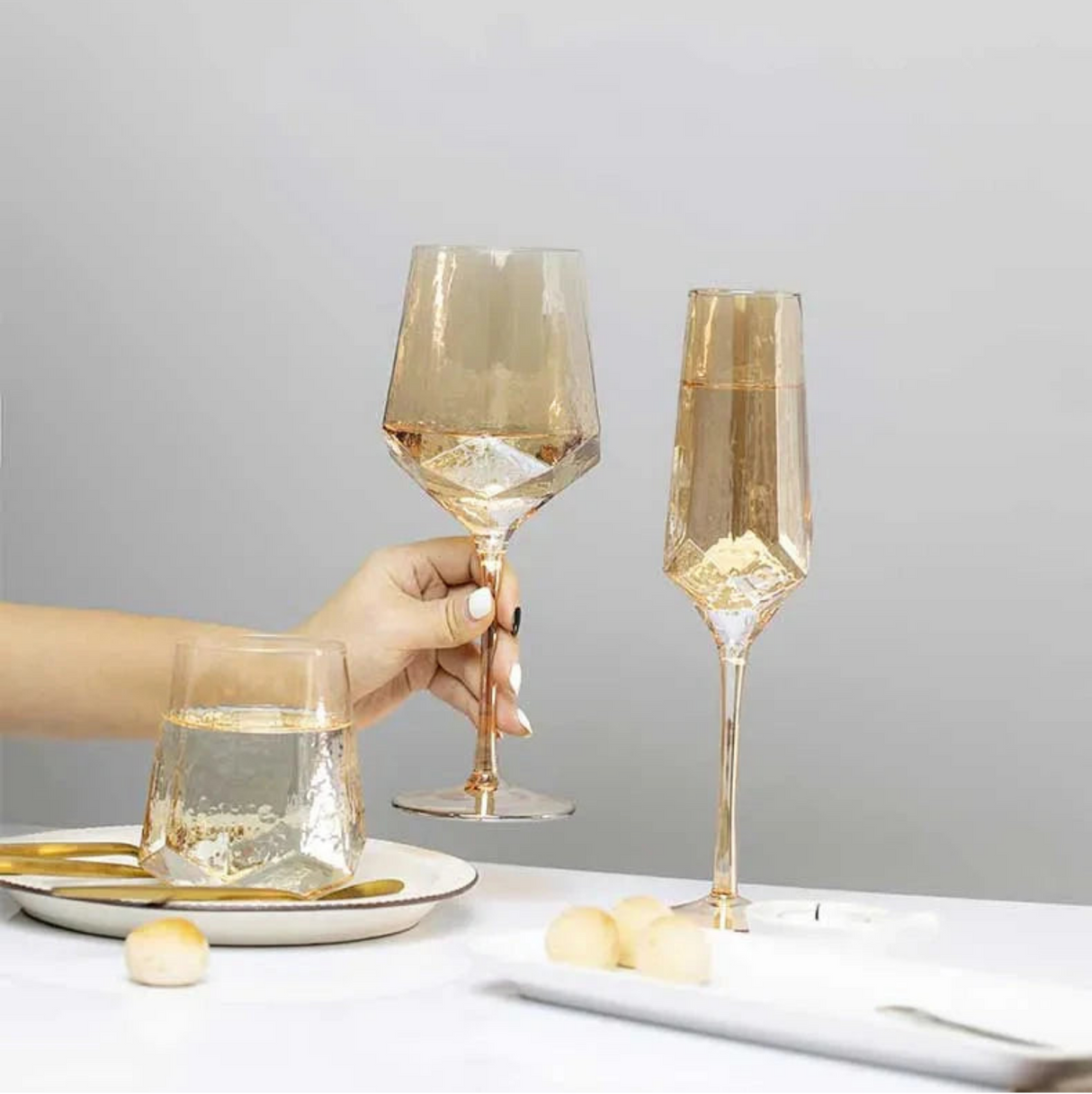 Hammered Diamond Amber Crystal Champagne Goblet Julia M Home & Kitchen