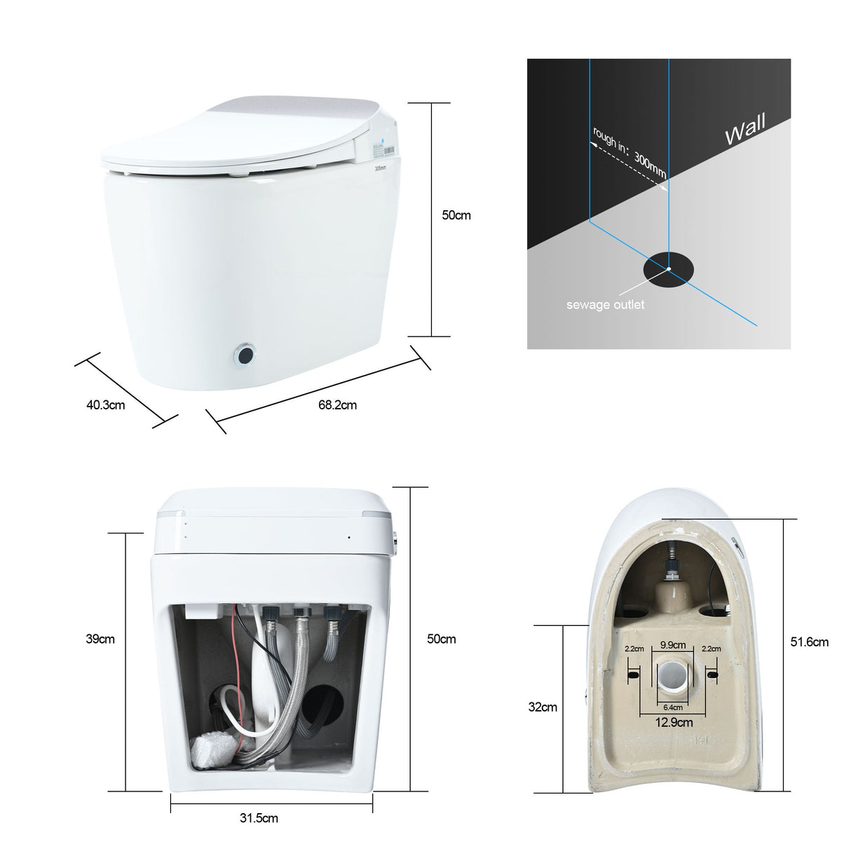 Heated seat intelligent toilet, integrated toilet, automatic flushing water tank toilet, with foot sensor flushing, white night Julia M Home & Kitchen