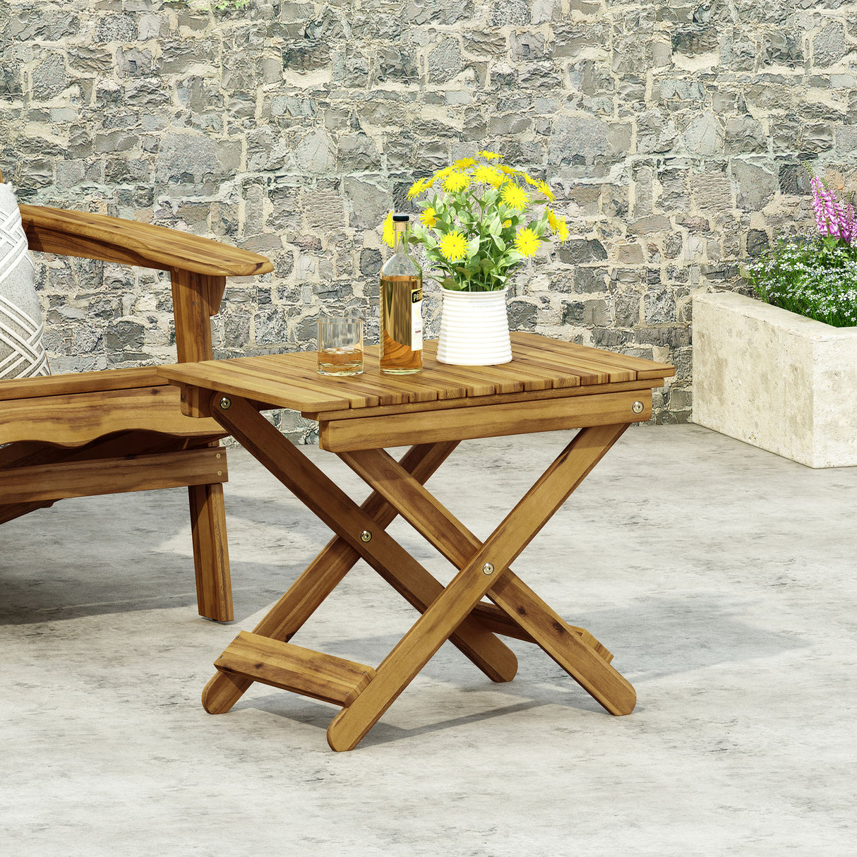 Outdoor Folding Wooden Side Table, Natural, 15"D x 22.75"W x 18.25"H - Julia M LifeStyles