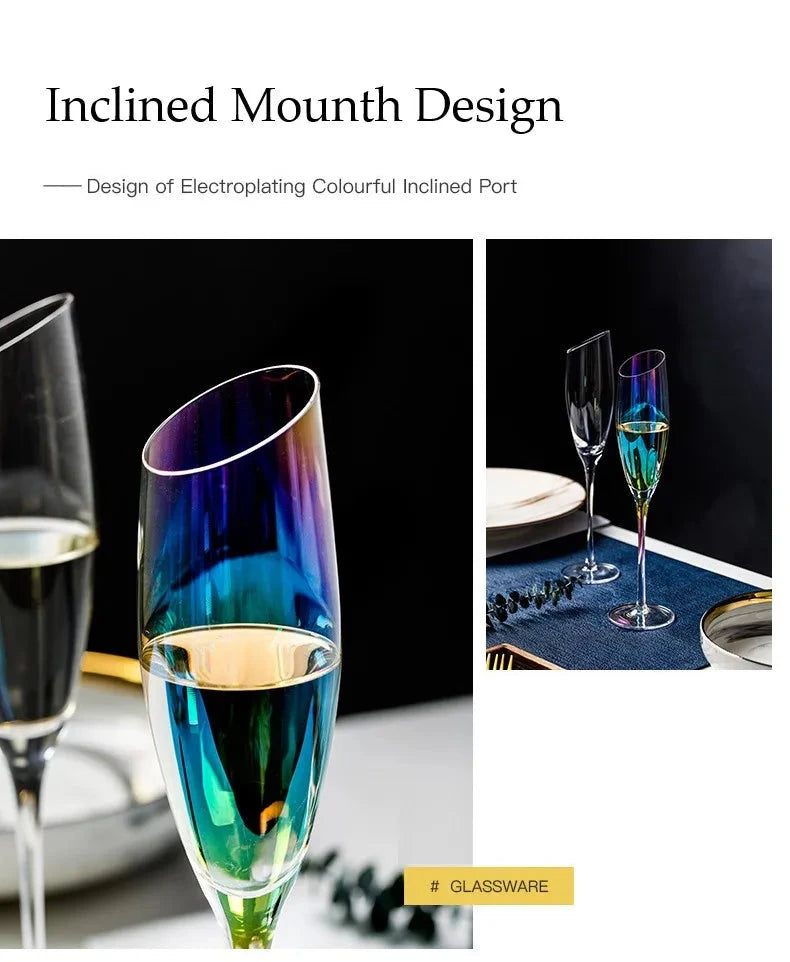 Creative Bevel Champagne Wine Glass Cups Crystal Transparent Goblet Colored Glasses Nordic Ins Style Color Changing Wine Cup Julia M Home & Kitchen