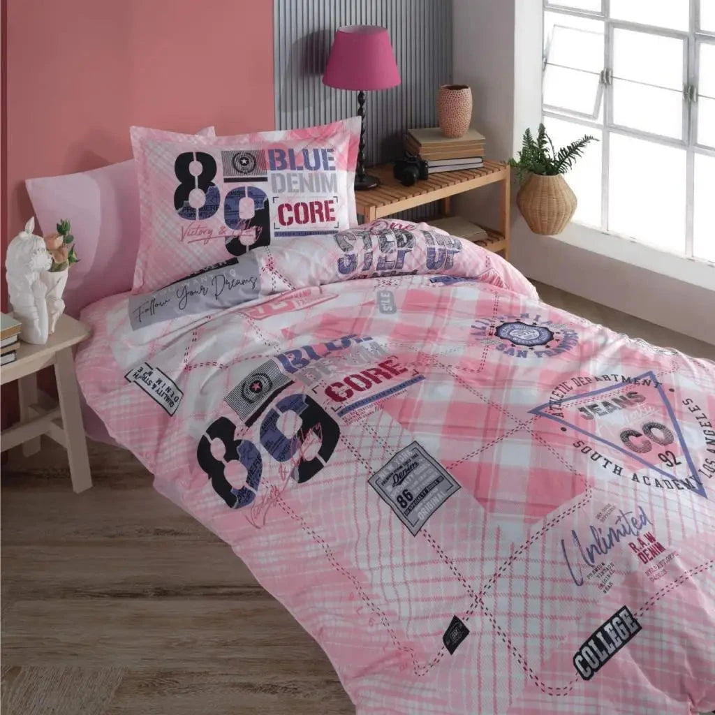 Classy Young Ranforce Single Duvet Cover Set Denim v1 Pink Julia M LifeStyles