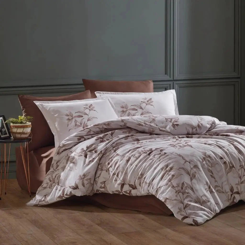 Classic Cotton Satin Double Duvet Cover Set Mass V1 Brown Julia M LifeStyles