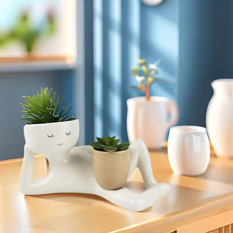 Funny Resin Succulent Pot: Relaxing - pose Figure with Pot Planter, Drainage Hole, Ideal for Succulents and Cacti - Julia M LifeStyles