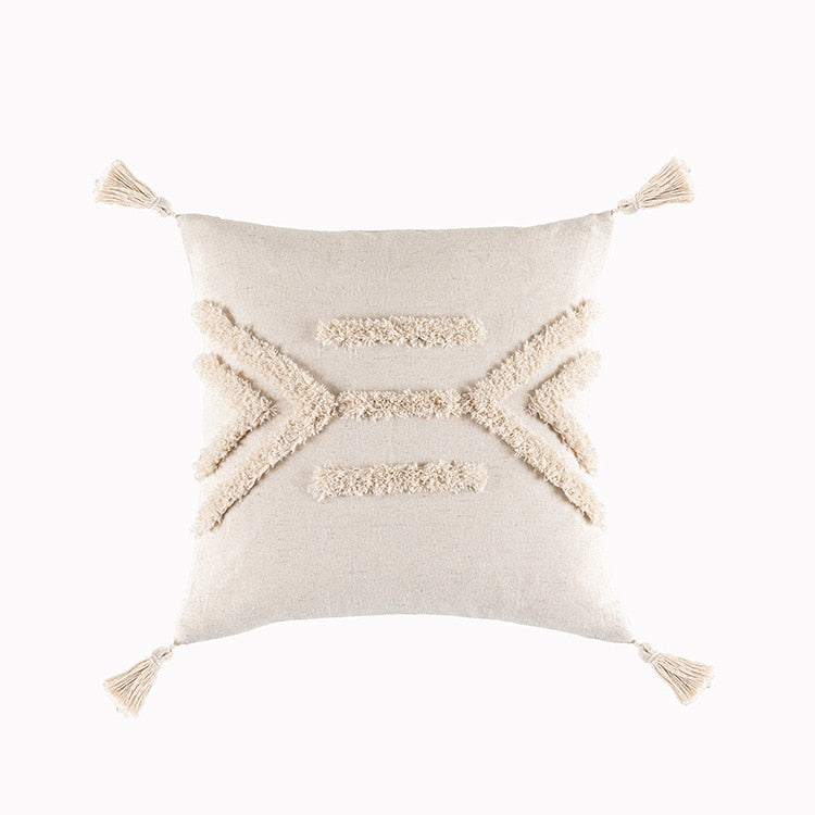 Tassels Cushion Cover 45x45cm - Beige and White Boho Decor - Julia M LifeStyles