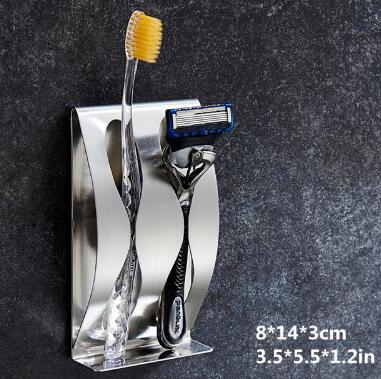 Toothbrush Shaver Holder Rustproof Polished Stainless Steel Organizer Sticky Wall Mounted Bathroom Shower Toothbrush Shelf - Julia M LifeStyles