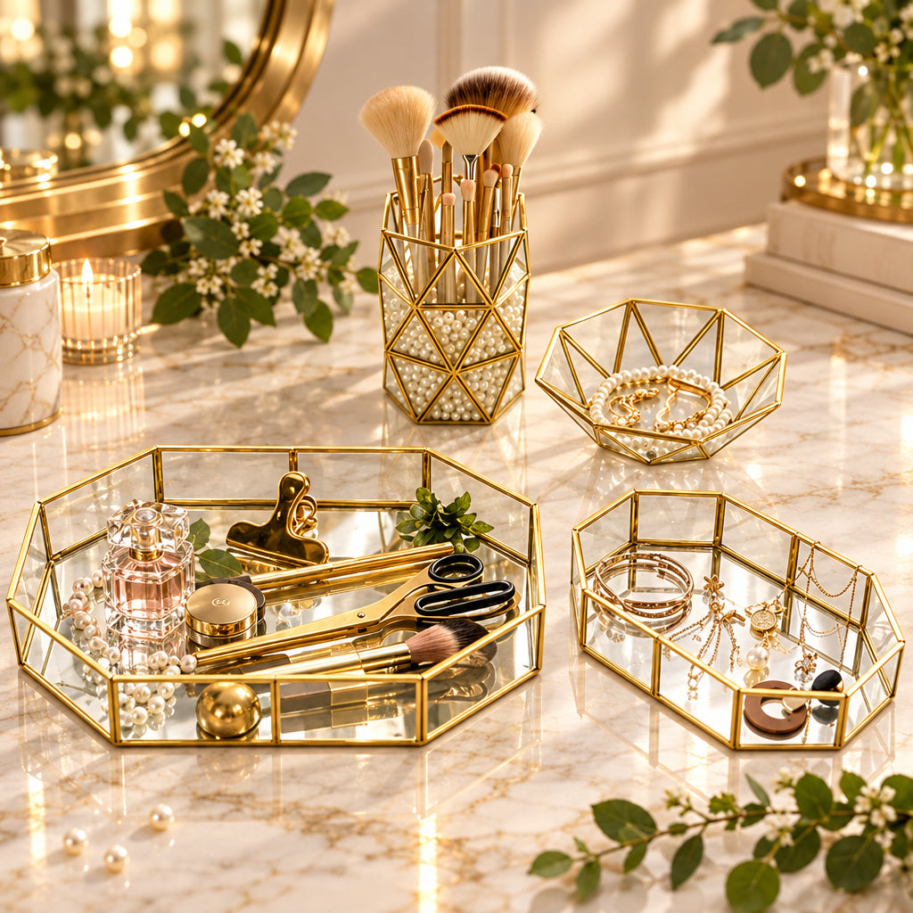 Vitra Brass & Glass Vanity Tray