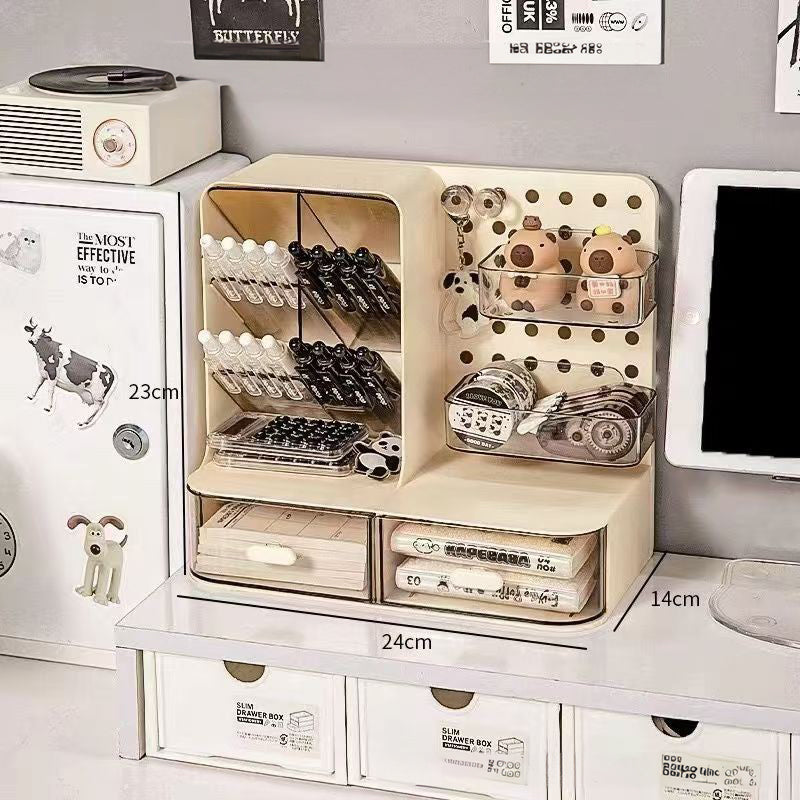 Adorable Desk Organizer with Hook Drawer, Hole Board, Card Display Stand, Desktop Storage Box, and Stationery Storage Rack - Julia M LifeStyles