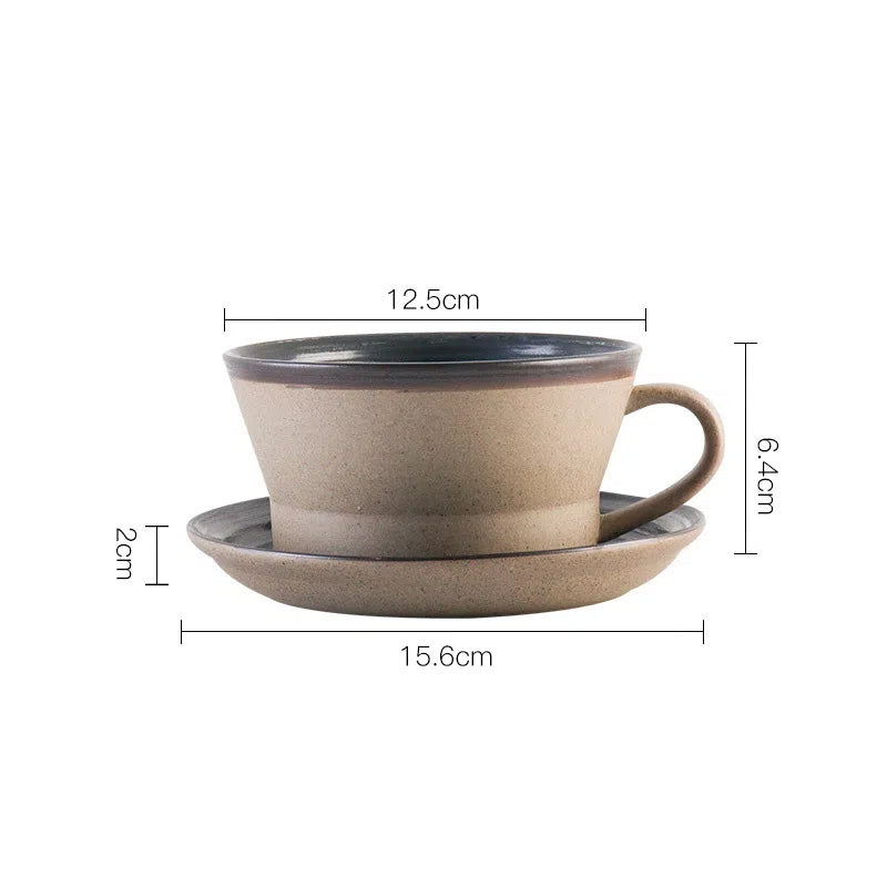 Coarse pottery coffee cup and plate set creative handmade retro coffee cup artistic cup plate milk cup Julia M Home & Kitchen