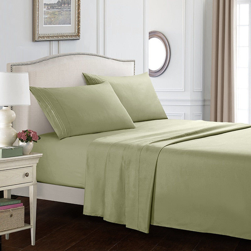 White Bedding Set Queen size Bed sheets Solid color Flat Sheet+Fitted Sheet+Pillowcase Bed Linens - Julia M LifeStyles