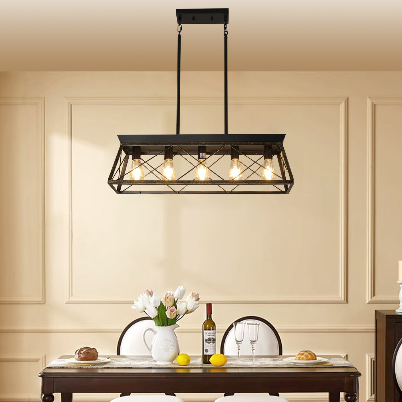 European Style 5-Light Farmhouse Chandelier - Rustic Metal Pendant for Dining Rooms Julia M Home & Kitchen