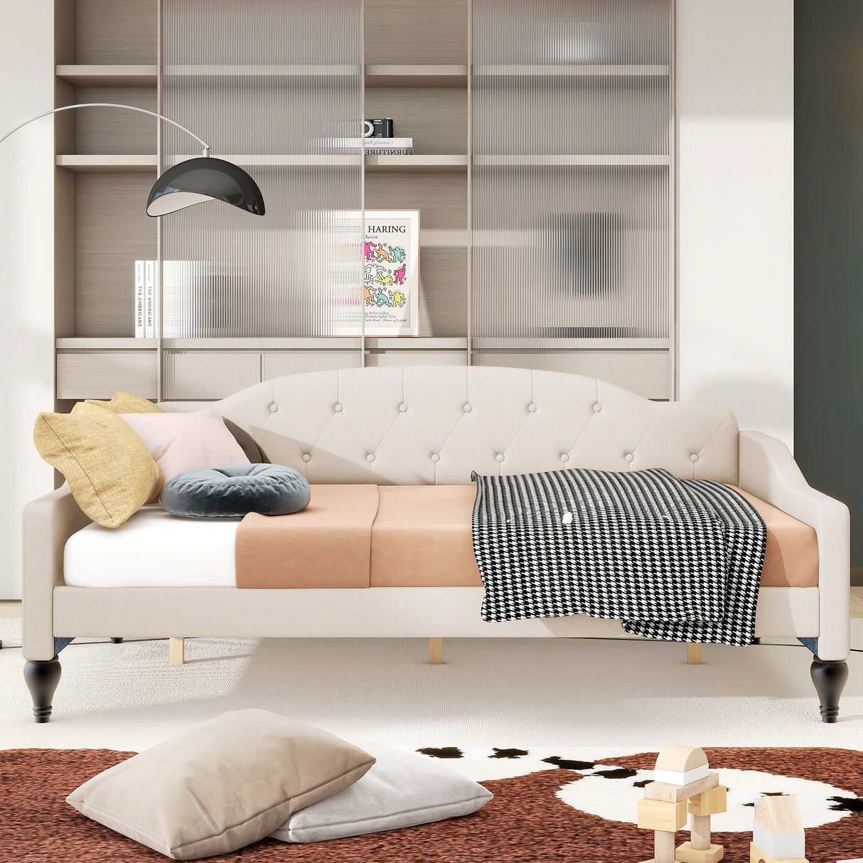 Full Size Upholstered Tufted Daybed Beige - Julia M LifeStyles