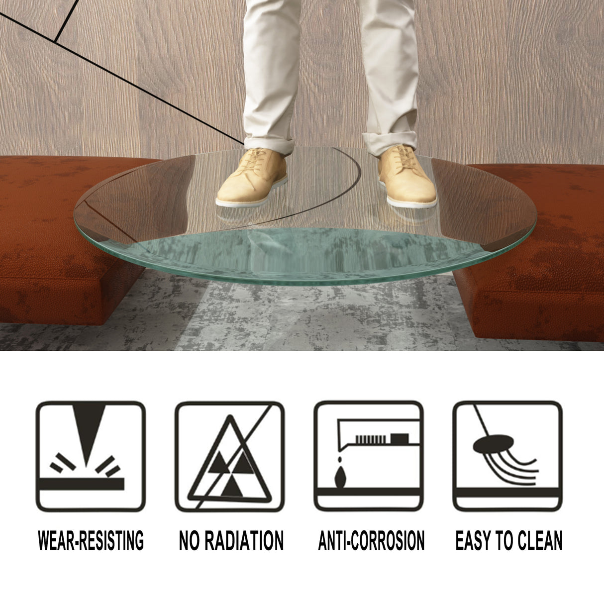 36" Inch Round Tempered Glass Table Top Clear Glass 1/4" Inch Thick Flat Polished Edge - Julia M LifeStyles