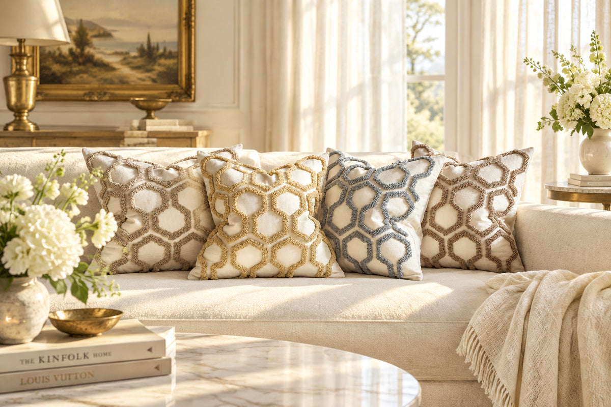 Hive Honeycomb Tufted Throw Pillow Cover, 18 x 18 in