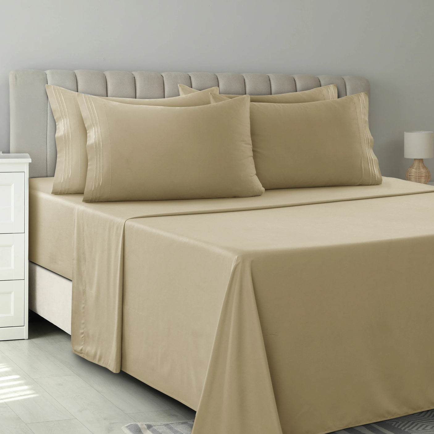 Lux Décor 6Pc Solid Sheet Set – Brushed Microfiber, 16" Deep Pockets - Julia M LifeStyles
