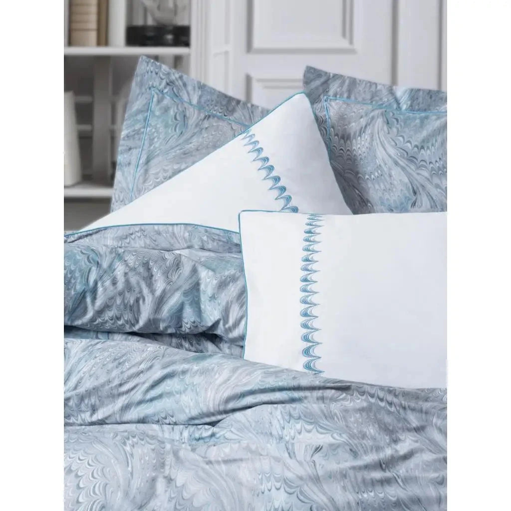 Stilla Blue Double Elite Satin Duvet Cover Set Cotton Box Collection Julia M LifeStyles