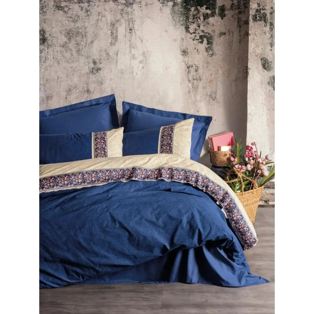 Rayen Navy Blue Folk Art Duvet Cover Set Single Cotton Box Handcrafted Design Julia M LifeStyles