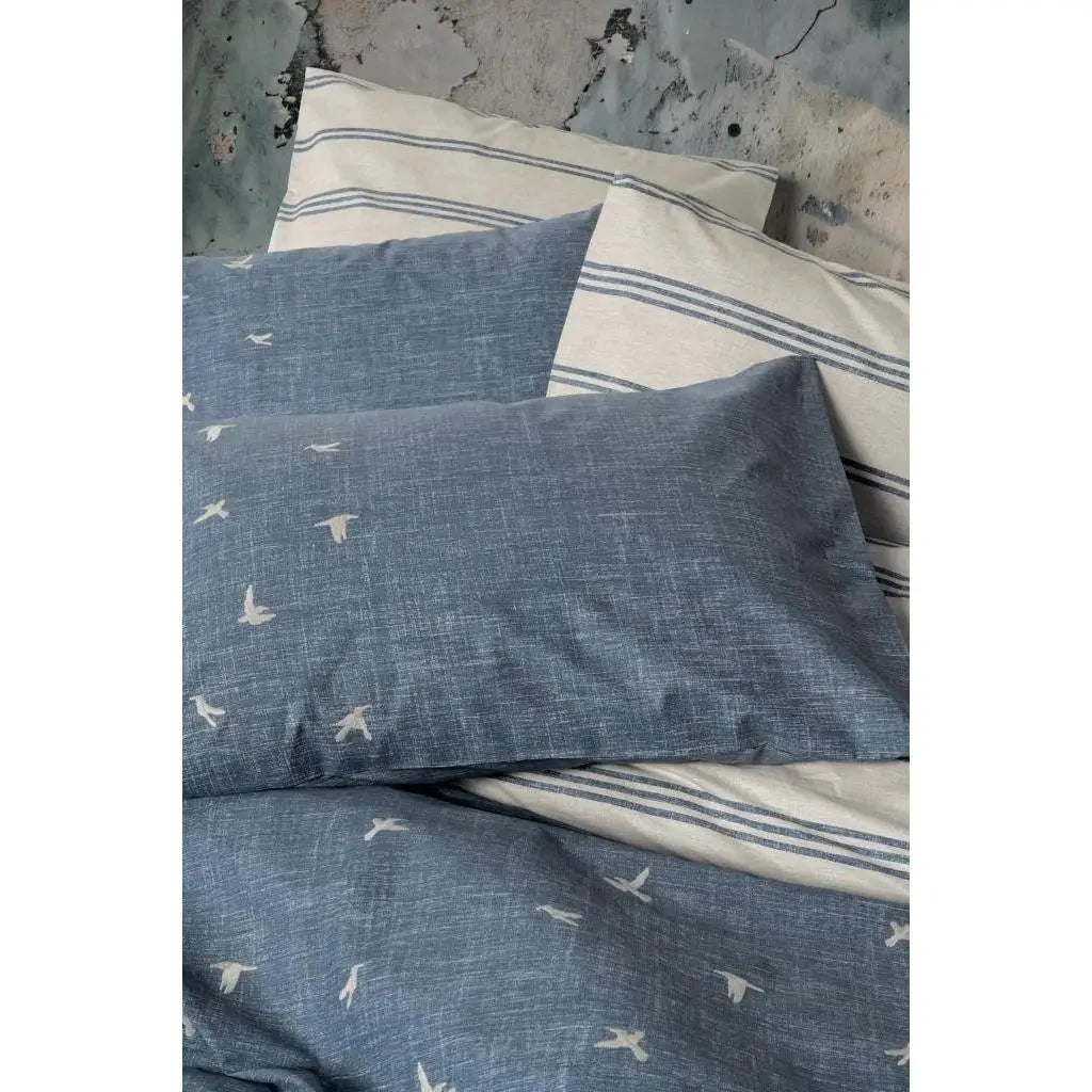 Cotton Box Klein Double Duvet Cover Set Navy Blue with Embroidered Ceria Design Julia M LifeStyles