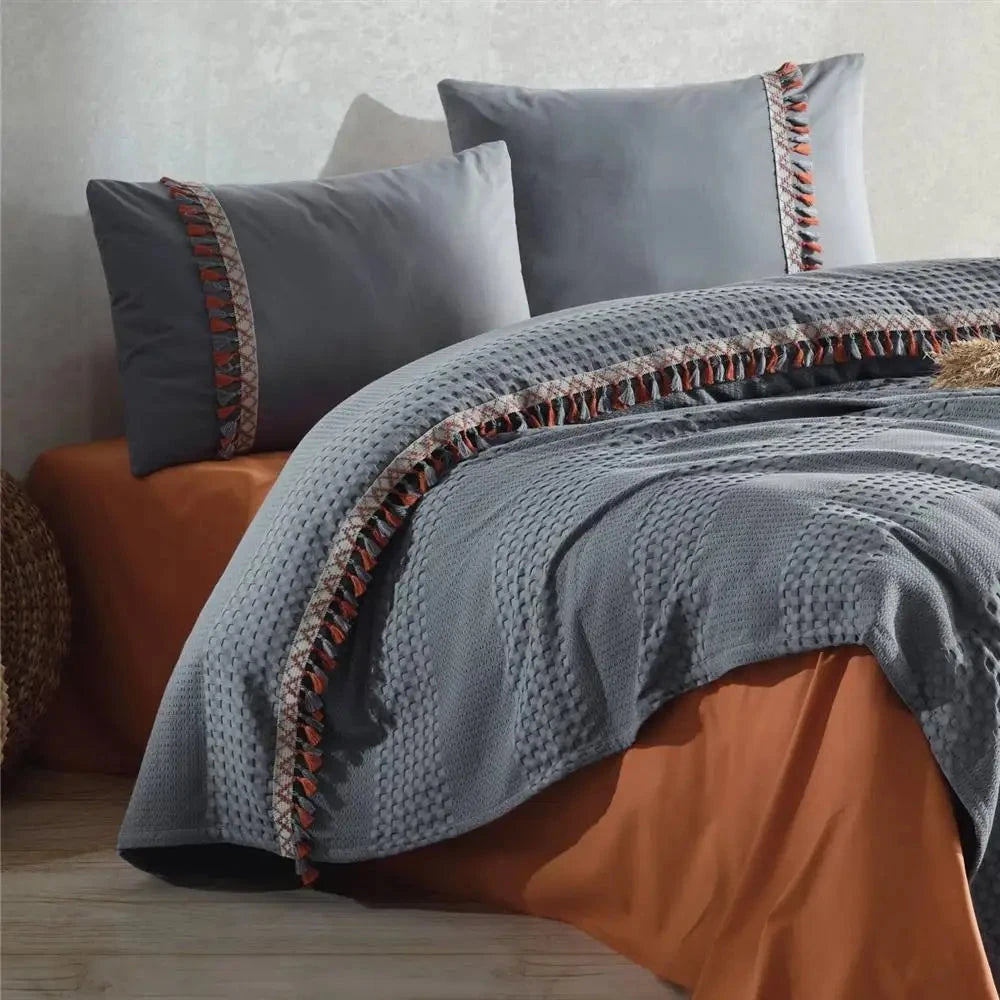 Clasy Pique Double Bohemline V1 Gray Duvet Cover Set Julia M LifeStyles