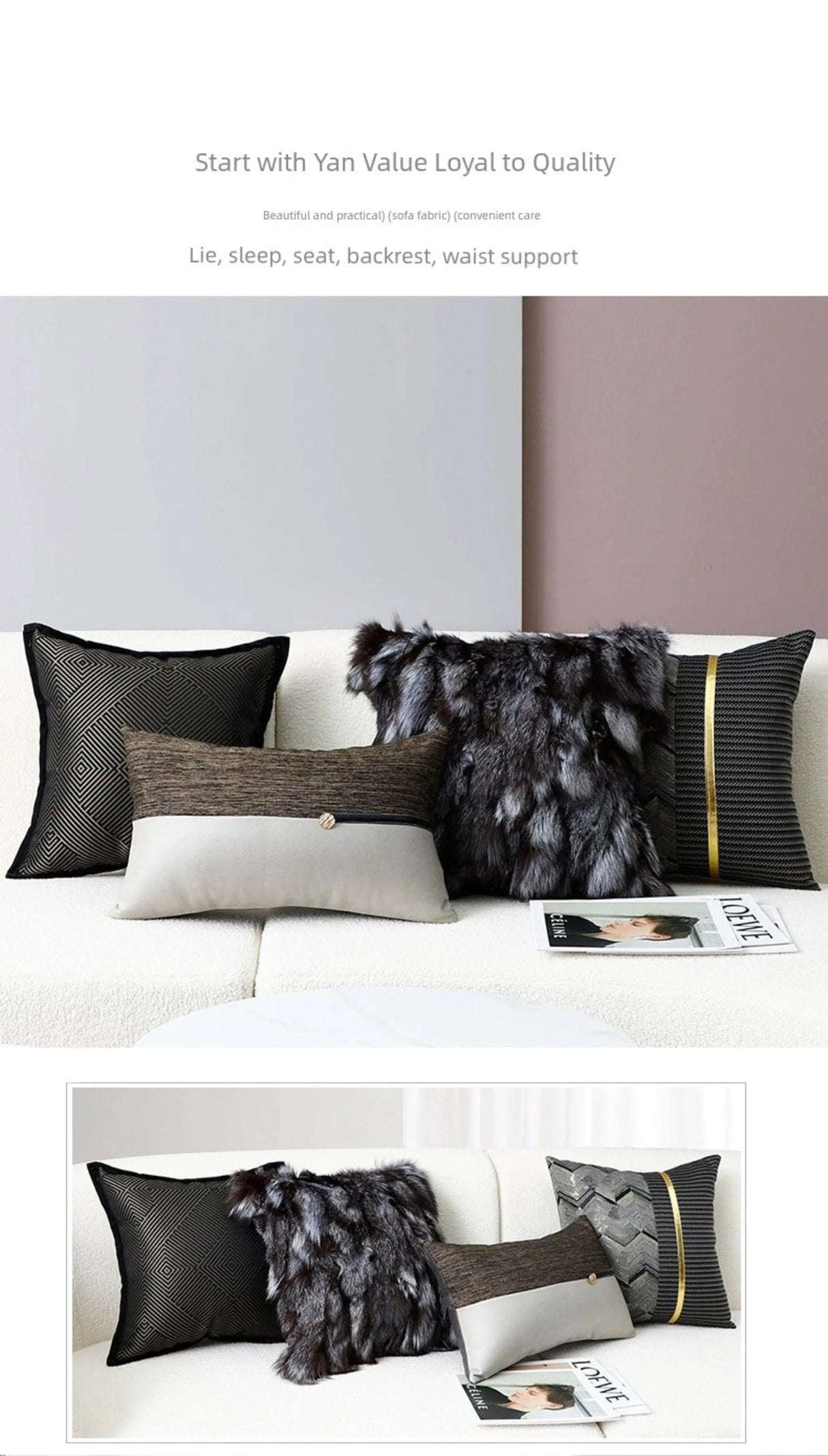 Accessible Luxury Wind Black Geometric Fox Fur Pillow Cover - Julia M LifeStyles