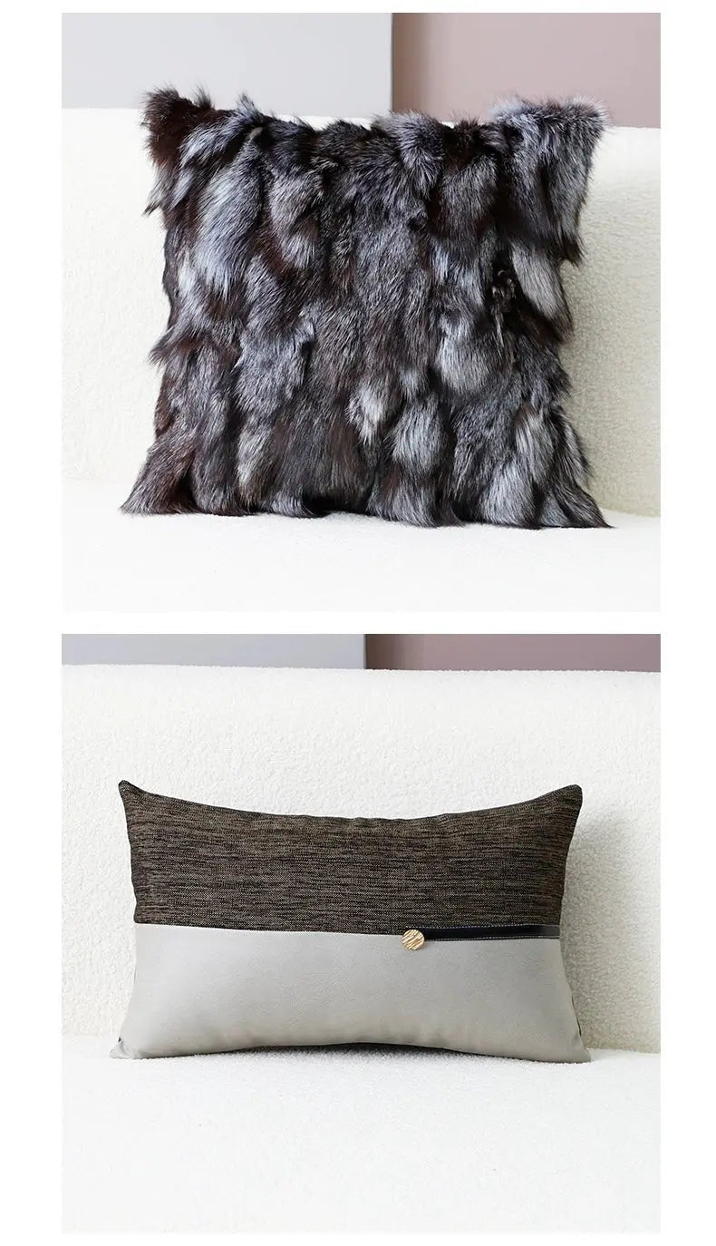 Accessible Luxury Wind Black Geometric Fox Fur Pillow Cover - Julia M LifeStyles