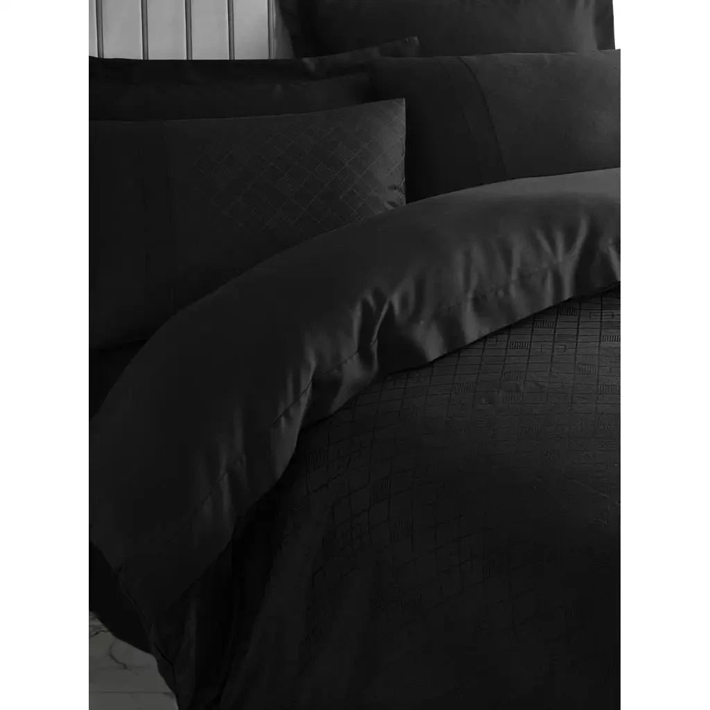 Checkerboard Black Double Jacquard Satin Duvet Cover Set Made of Cotton-Luxury Boxed Set Julia M LifeStyles