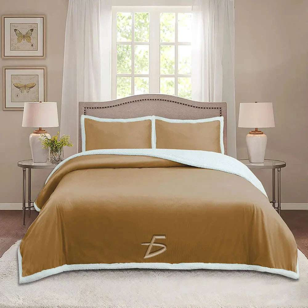 3-Piece Teddy Duvet Cover Set and Pillowcases - Khaki Julia M LifeStyles