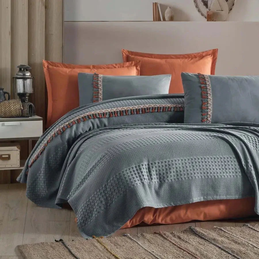 Clasy Pique Double Bohemline V1 Gray Duvet Cover Set Julia M LifeStyles