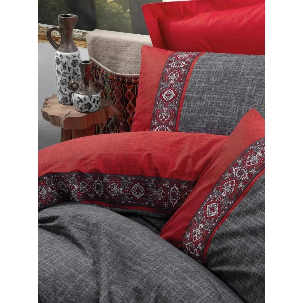 Cotton Box Folk Art Double Duvet Cover Set Ardil Red-Exquisite Handmade Design for a Stylish Bedroom Julia M LifeStyles