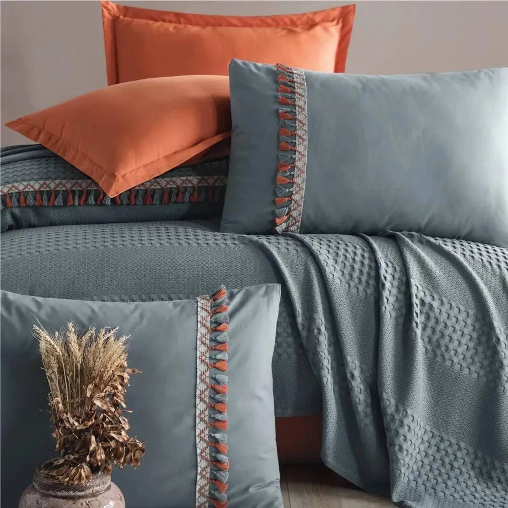 Clasy Pique Double Bohemline V1 Gray Duvet Cover Set Julia M LifeStyles